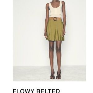 Flowy Belted Olive Shorts